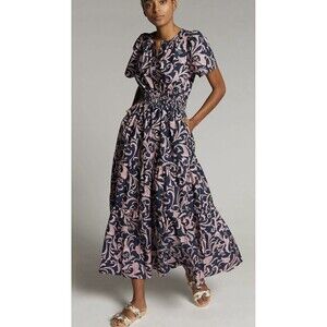 Anthropologie Navy and Pink Maxi Dress